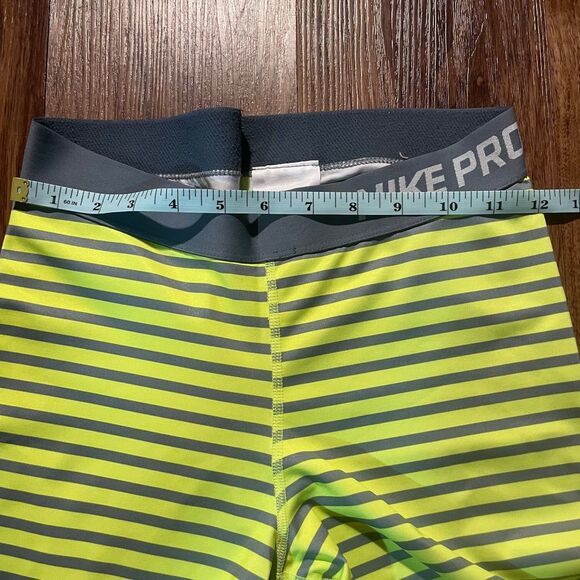 Nike Pro Leggings Yellow Stripe Compression Cropped Gym Training Women Sz M READ - Picture 4 of 10
